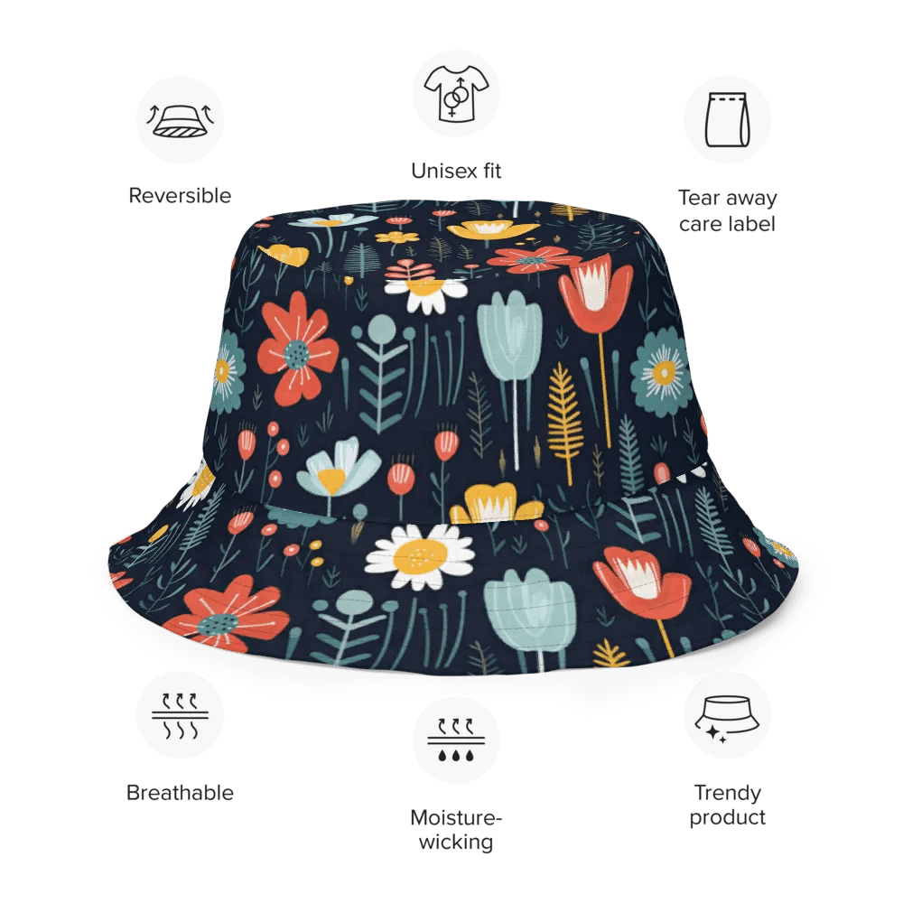 Wild Flowers Navy Reversible Bucket Hat product image (8)