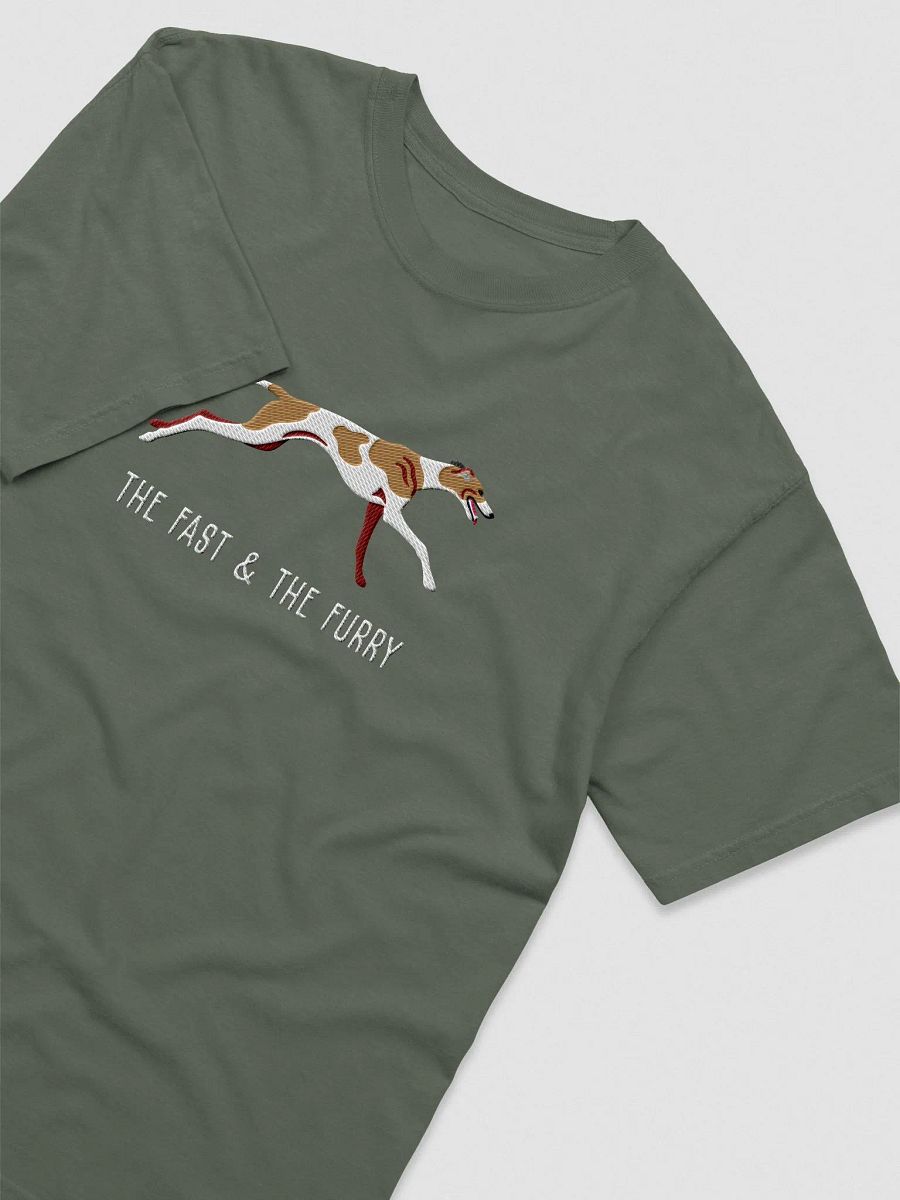The Fast & The Furry T-Shirt(Embroidered) of a Greyhound(Tan & White) product image (6)