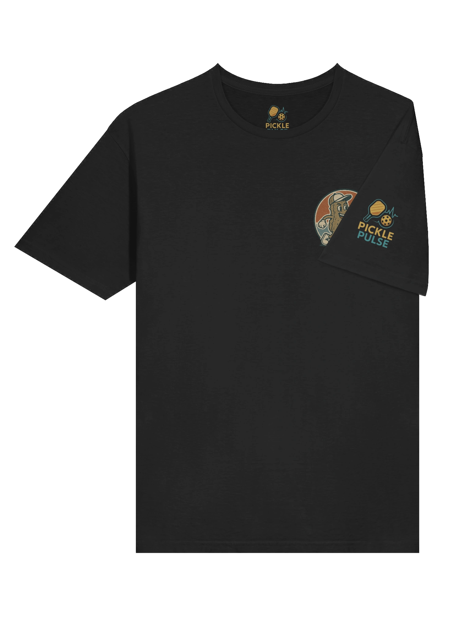 Funny Pickleball T-Shirt – Retro Pickle Character Playing with Paddle & Ball – Black Tee product image (6)