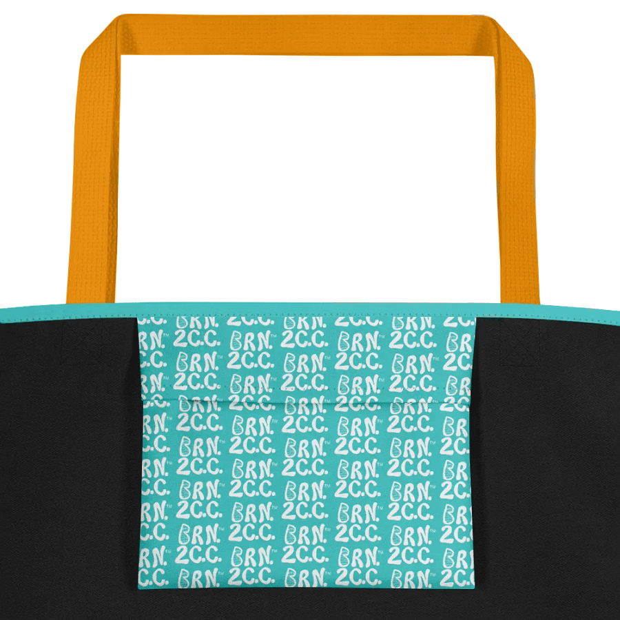 BOURNE to Cape Cod™ | Large Tote Bag with Pocket | Coastal Classic | All-Over Logo Print | White Logo on Dark Turquoise product image (3)