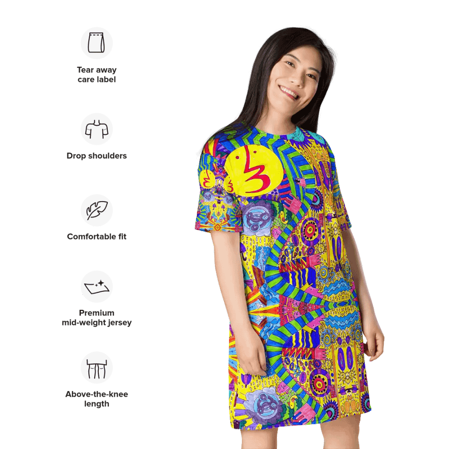 Abstract Colourful Doodle Ladies T Shirt Dress product image (3)