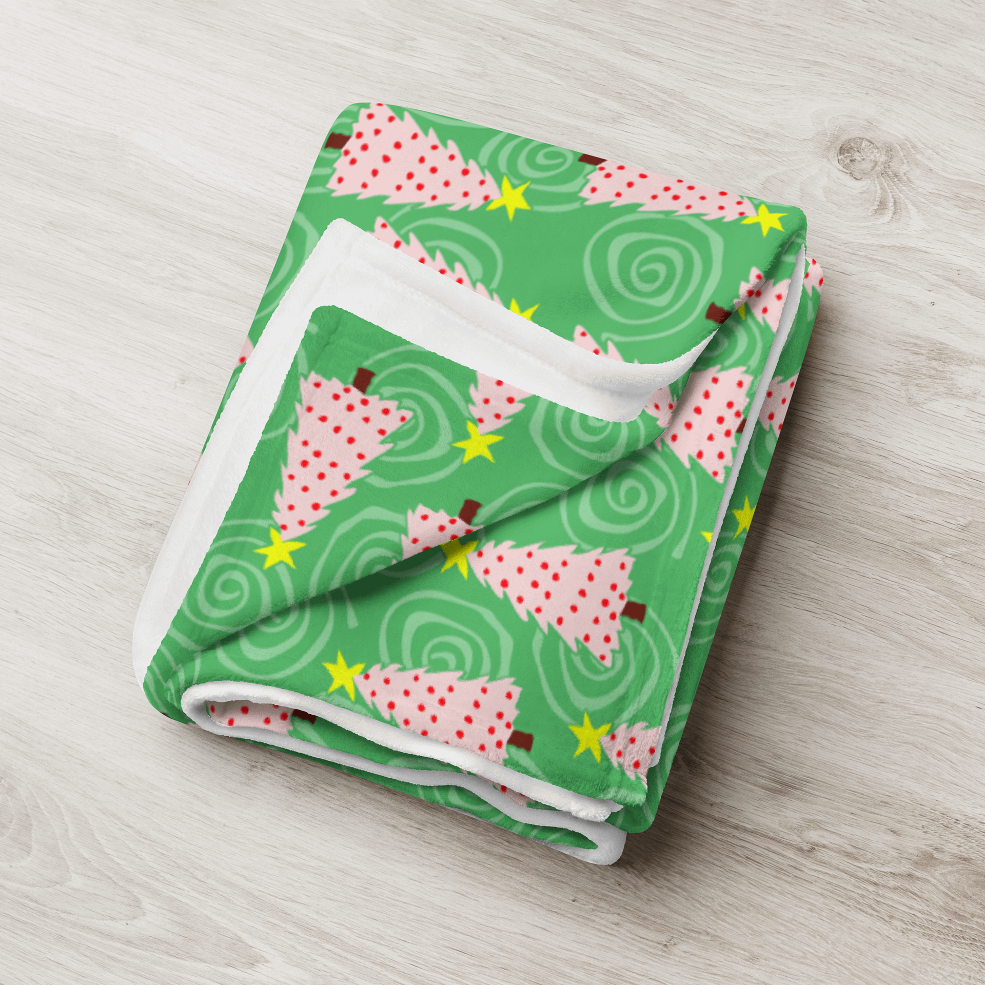 Pink Christmas Tree on Green with Swirls Soft Throw Blanket product image (8)