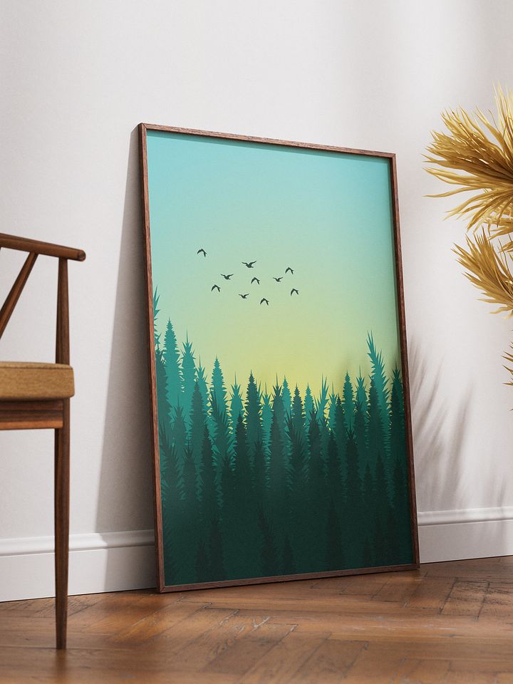 Serene Forest Dawn Vertical Poster – Captivating Nature Art Print for Rustic Home Decor Enthusiasts product image (2)