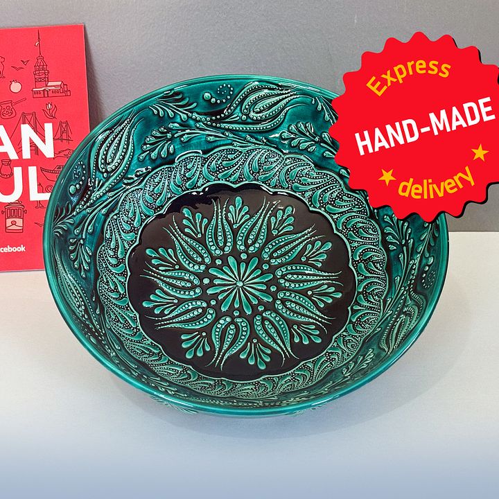 Ceramic turquoise bowl (big, 26 cm) — handmade pottery, handmade ceramic, home decor, handmade gift, Turkish ceramic product image (1)