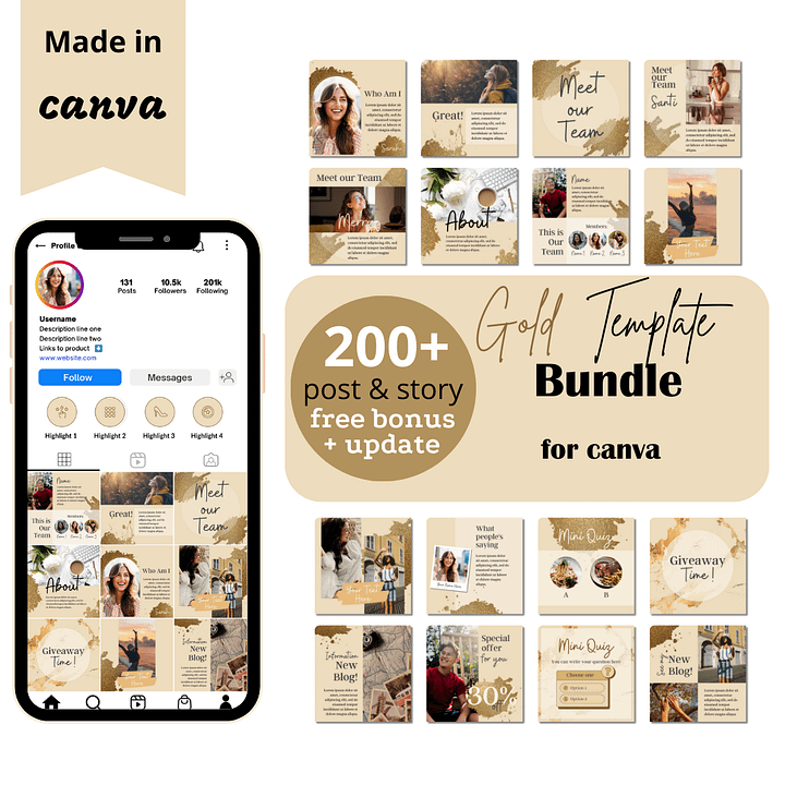 200 Gold Instagram Template Boost Bundle product image (1)