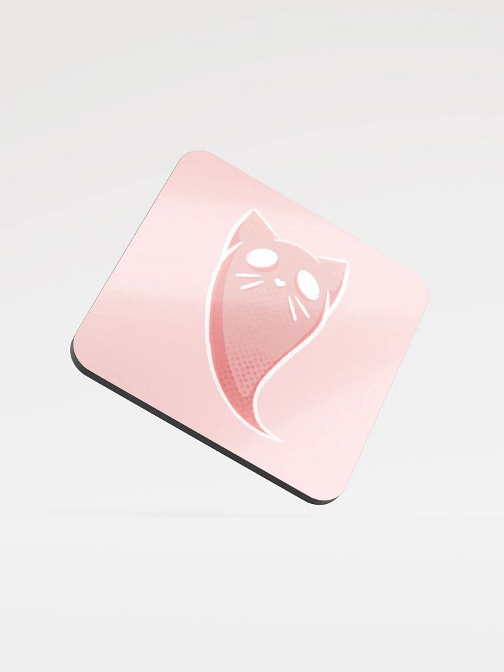 Whimsical Pink Ghost Cat Cork Coaster product image (1)