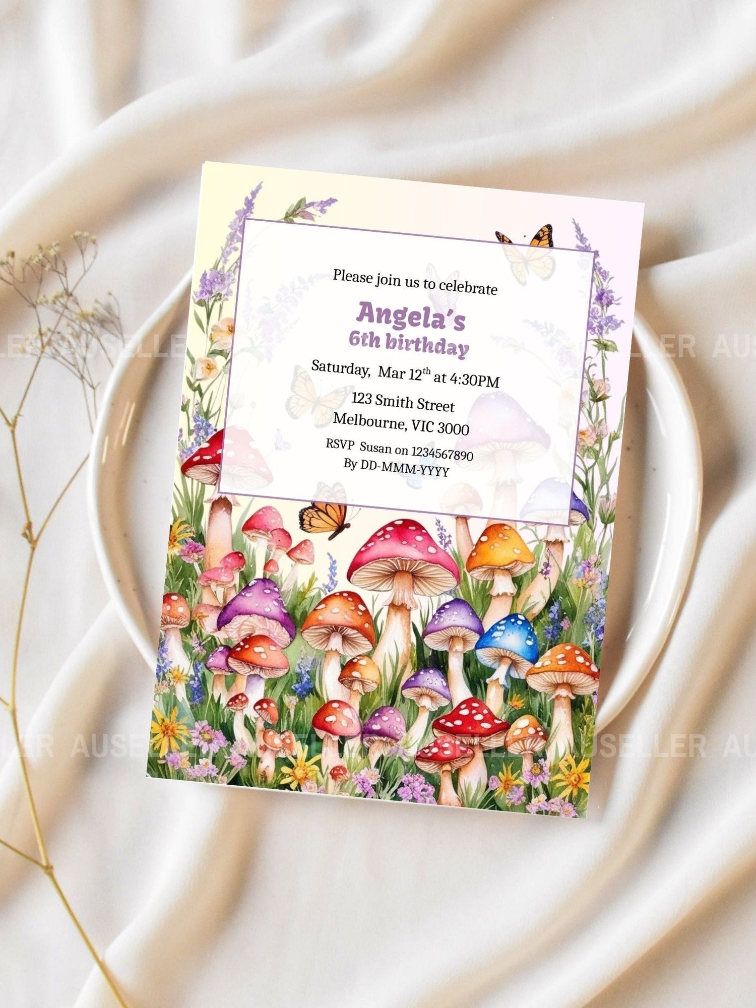 Enchanted Mushroom Grove Birthday Girl's Invitation product image (2)