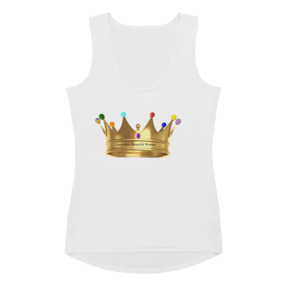 Queendom Beautiful Women -White Tank Top/Multi-Color Crown (TM) product image (1)