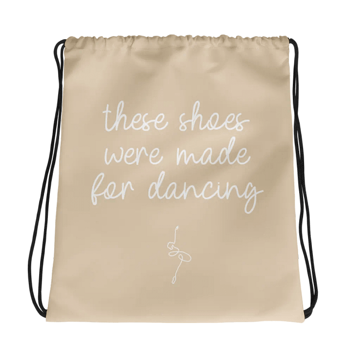Drawstring Dance Bag | Tan with White Logo and Quote product image (1)