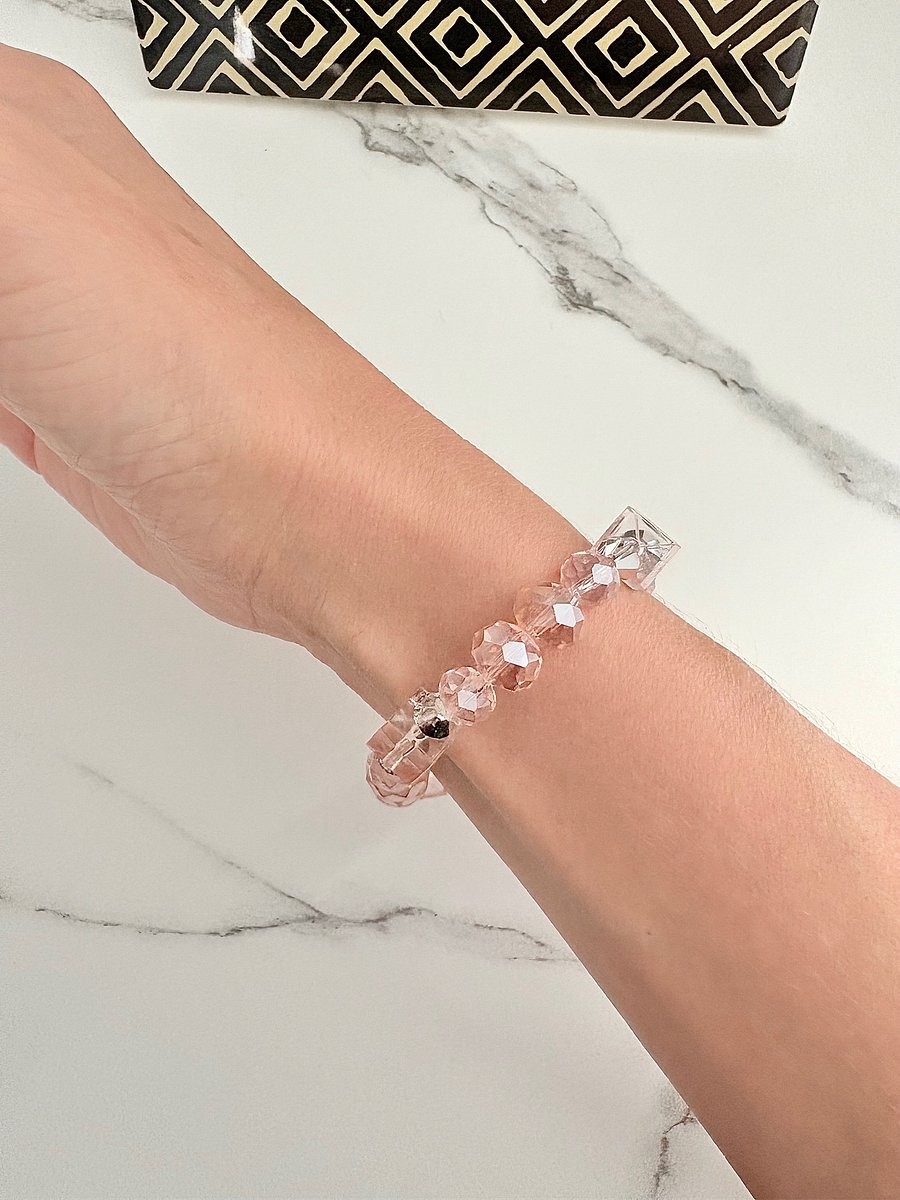 Dusty Rose Elegance | Faceted Glass Bead Bracelet | Handmade 7" Coastal Charm | by Monique Faella Designs™ | MFD-00050 product image (3)