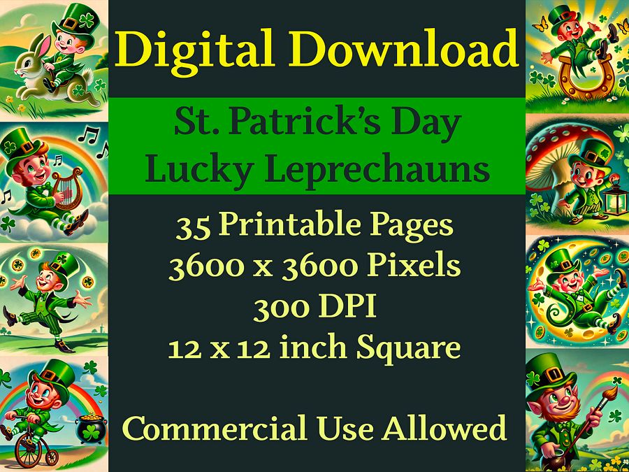 St. Patrick's Day Lucky Leprechauns Digital Paper Pages, Scrapbook, Junk Journal or Printable Images product image (2)