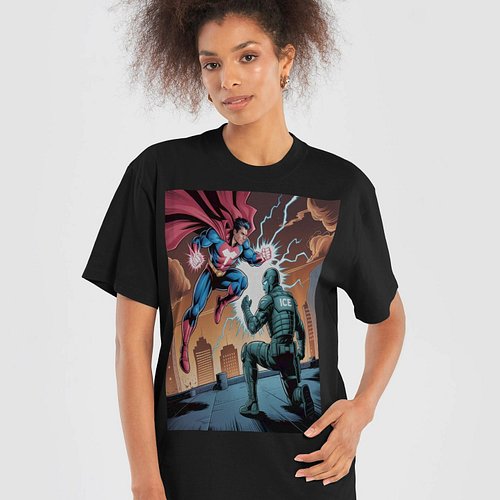 ⚡🛡️ Clash in the urban eclipse with the Shadowed Sentinel vs. Frostbound ICE Enforcer: Urban Eclipse Clash Oversized Faded T-...