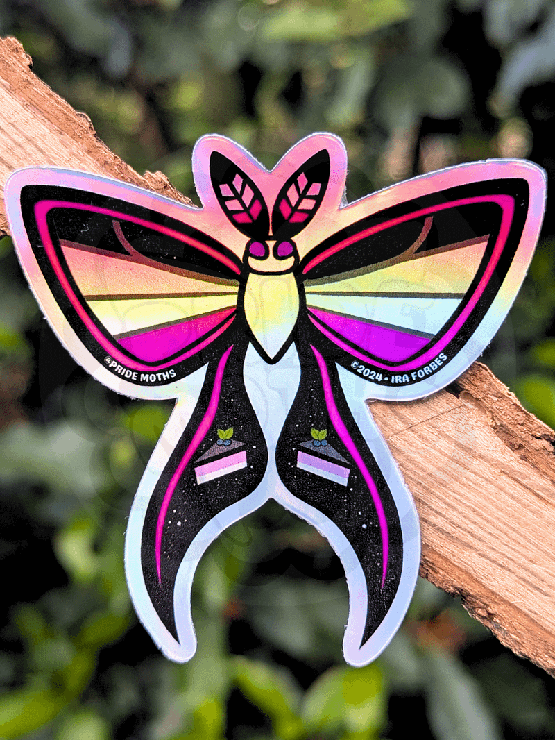 Asexual Pride Moth | Holographic Stickers | 3x3 in. | Die Cut Vinyl | Shiny Holo Decal