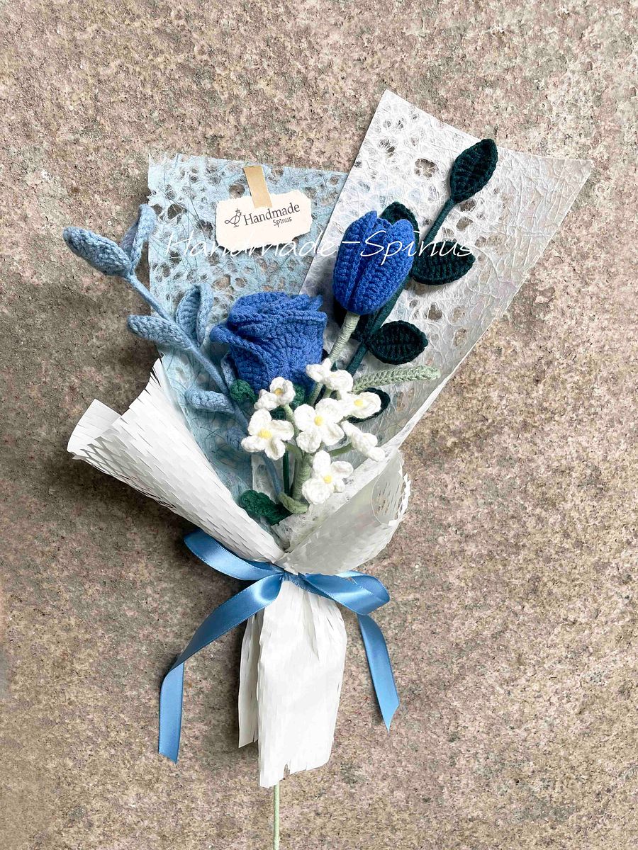 Springtime Blue Language Crochet Knit Bouquet product image (3)