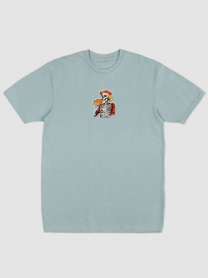 Floral Embroidered Elegance: Pizza-Loving Skeleton Tee product image (1)
