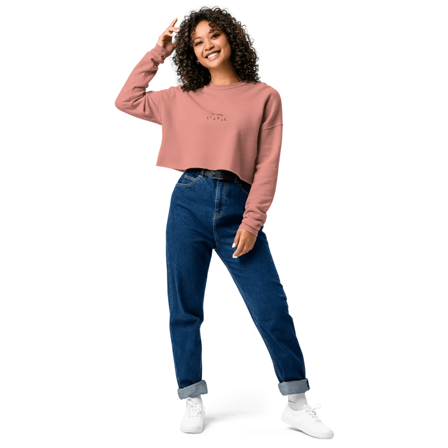 *not* mentally linear. (pink thread) embroidered fleece crop crew product image (35)