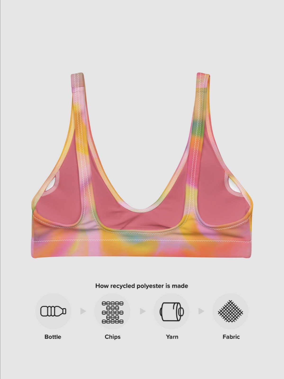 Recycled Padded Bikini Top "Sweet Pastel Tie Dye in Orange Light Pink" product image (6)