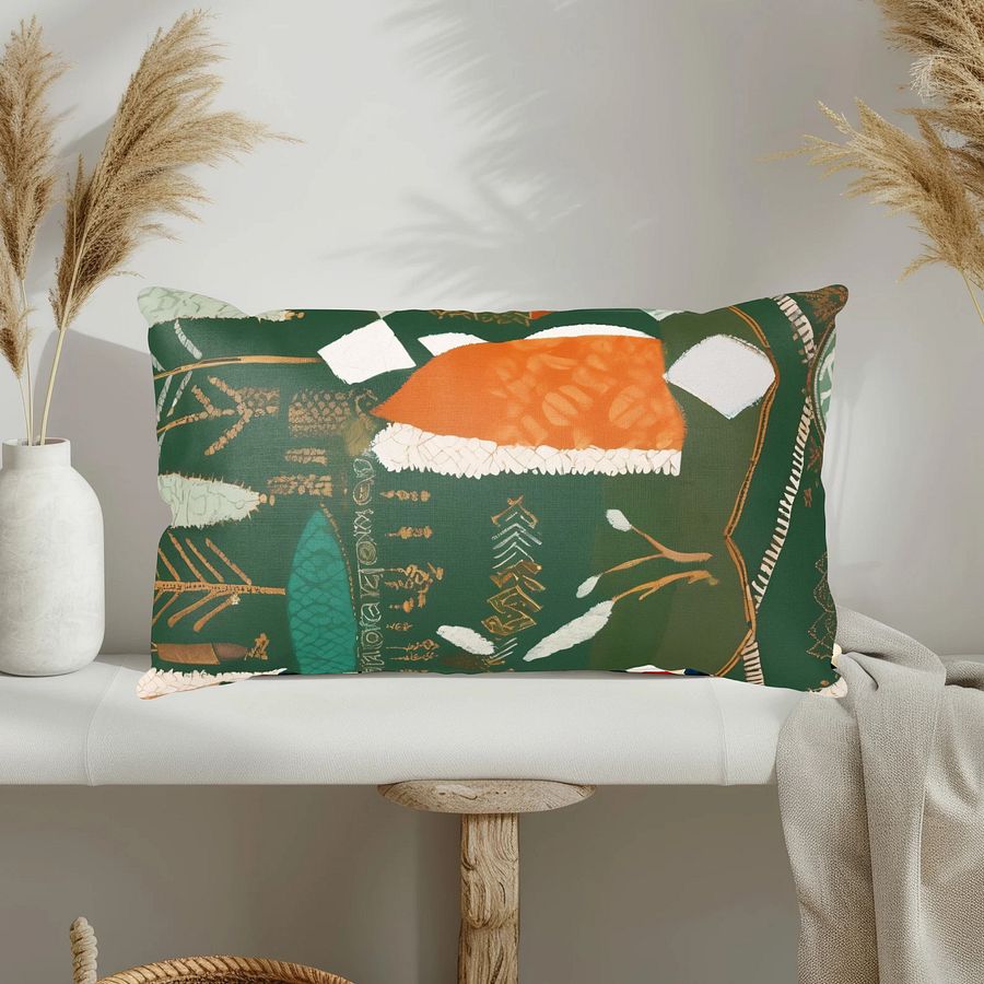 Bohemian Pillow, Rustic Design, Forest Green Geometric Patterns, Eclectic Home Decor product image (1)