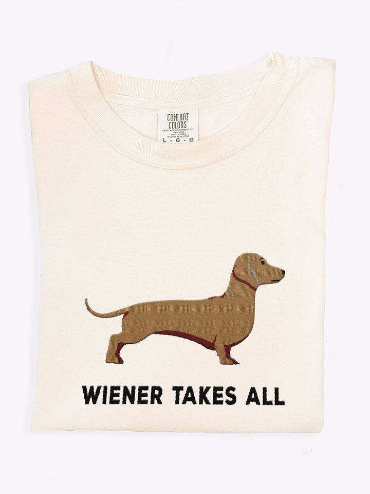 Wiener Takes All T-Shirt(Embroidered) of a Dachshund(Tan) product image (1)