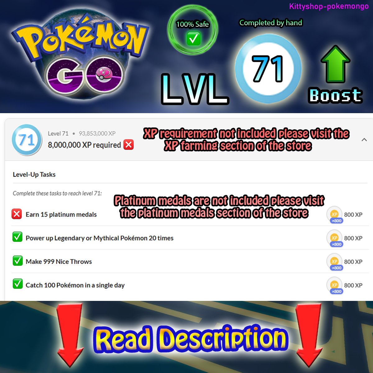 🟢Pokémon Go! LVL 71 Boost ⬆️- level 71 Quests completion fast and 100% Safe by an experienced player product image (1)