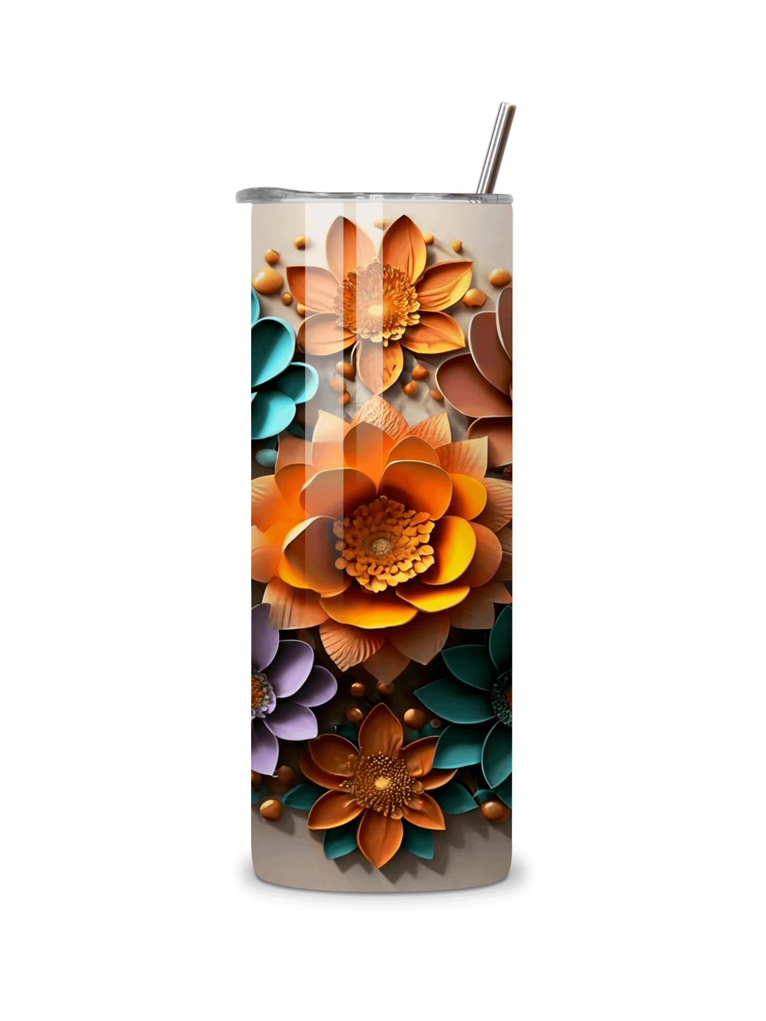Floral Bloom 20oz Skinny Tumbler with Metal Straw – Vibrant Multicolor Flower Design – Double-Walled Insulated Stainless Steel Tumbler Gift for Flower Lovers and Nature Enthusiasts product image (5)