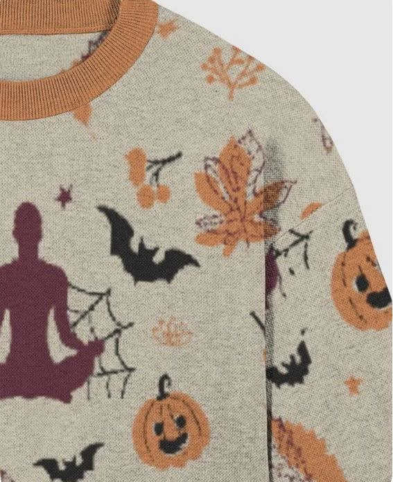 Pumpkin Pose Halloween Knitted Sweater – Cozy Yoga Vibes for Fall product image (2)