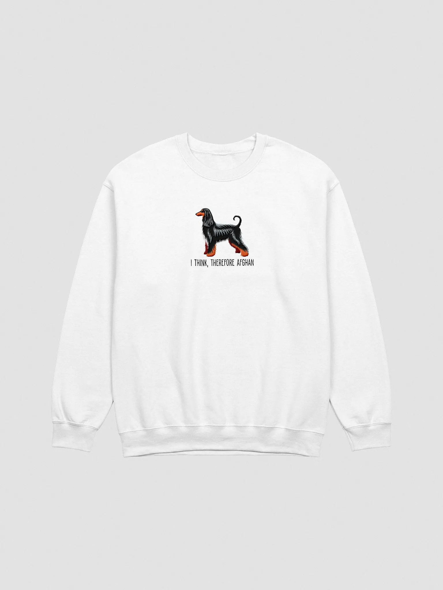 I Think Therefore Afghan Sweatshirt (Embroidered) of an Afghan Hound(Black & Tan) product image (3)