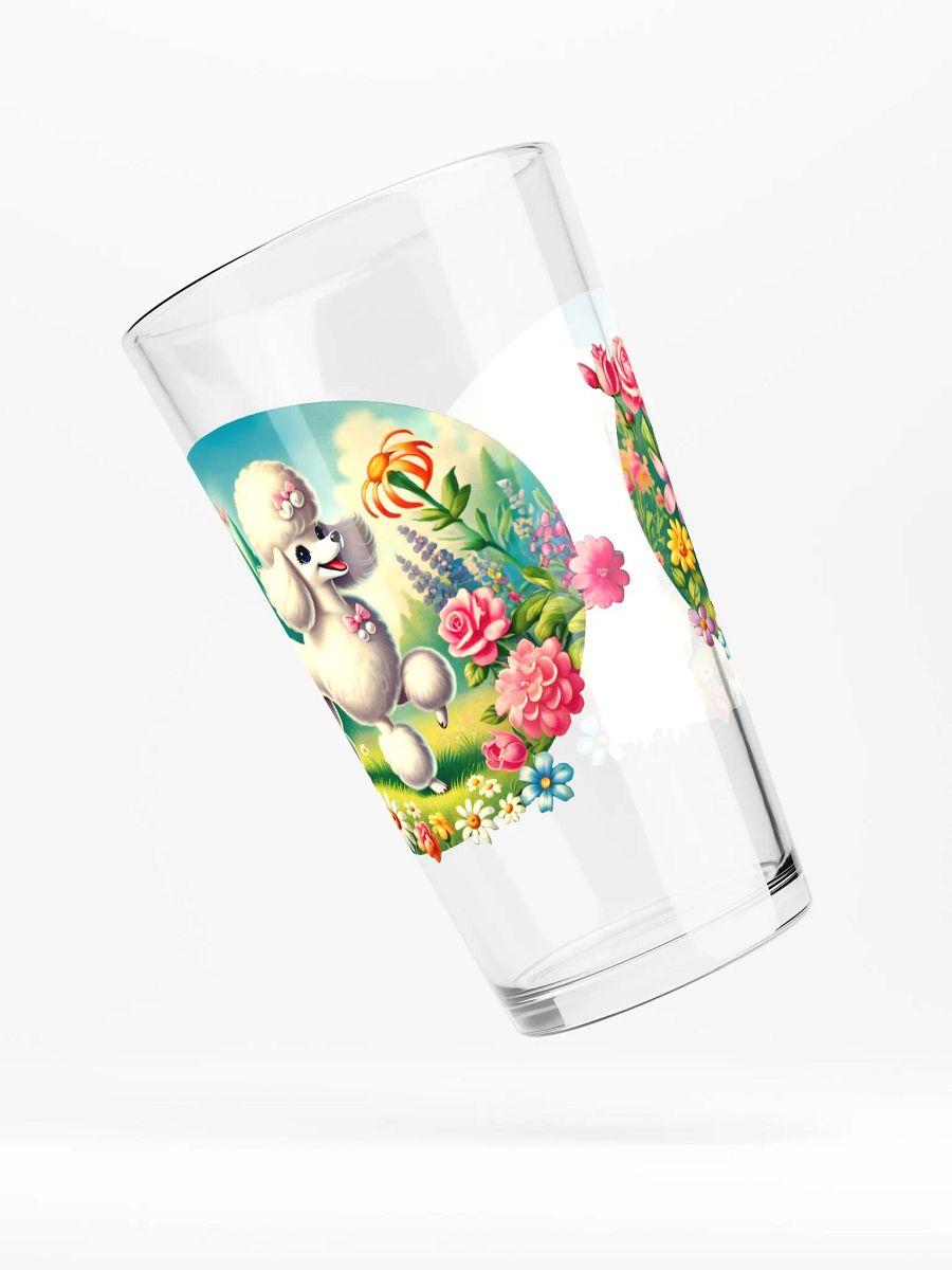 Adorable Poodle in Floral Garden 16 oz Glass product image (4)