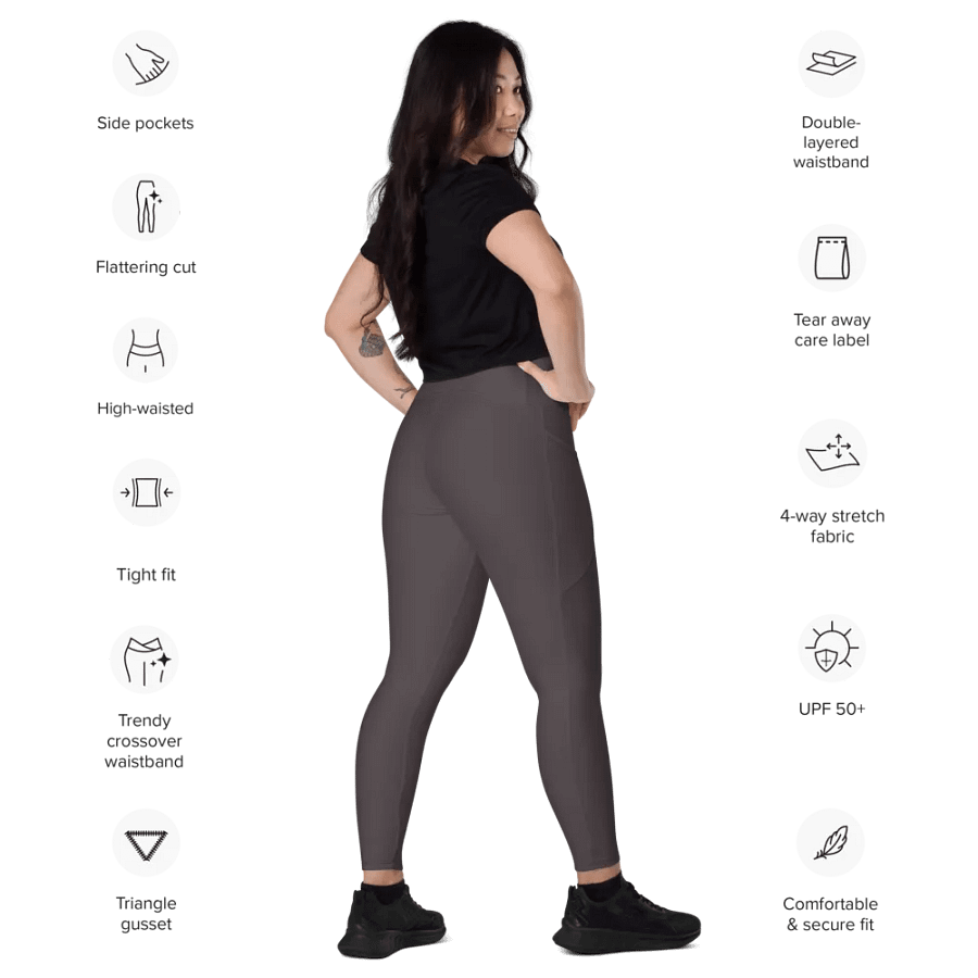 Plain Dark Brown True Summer Women's High Waisted Premium Crossover Leggings with Pockets by Treasure Pie product image (12)
