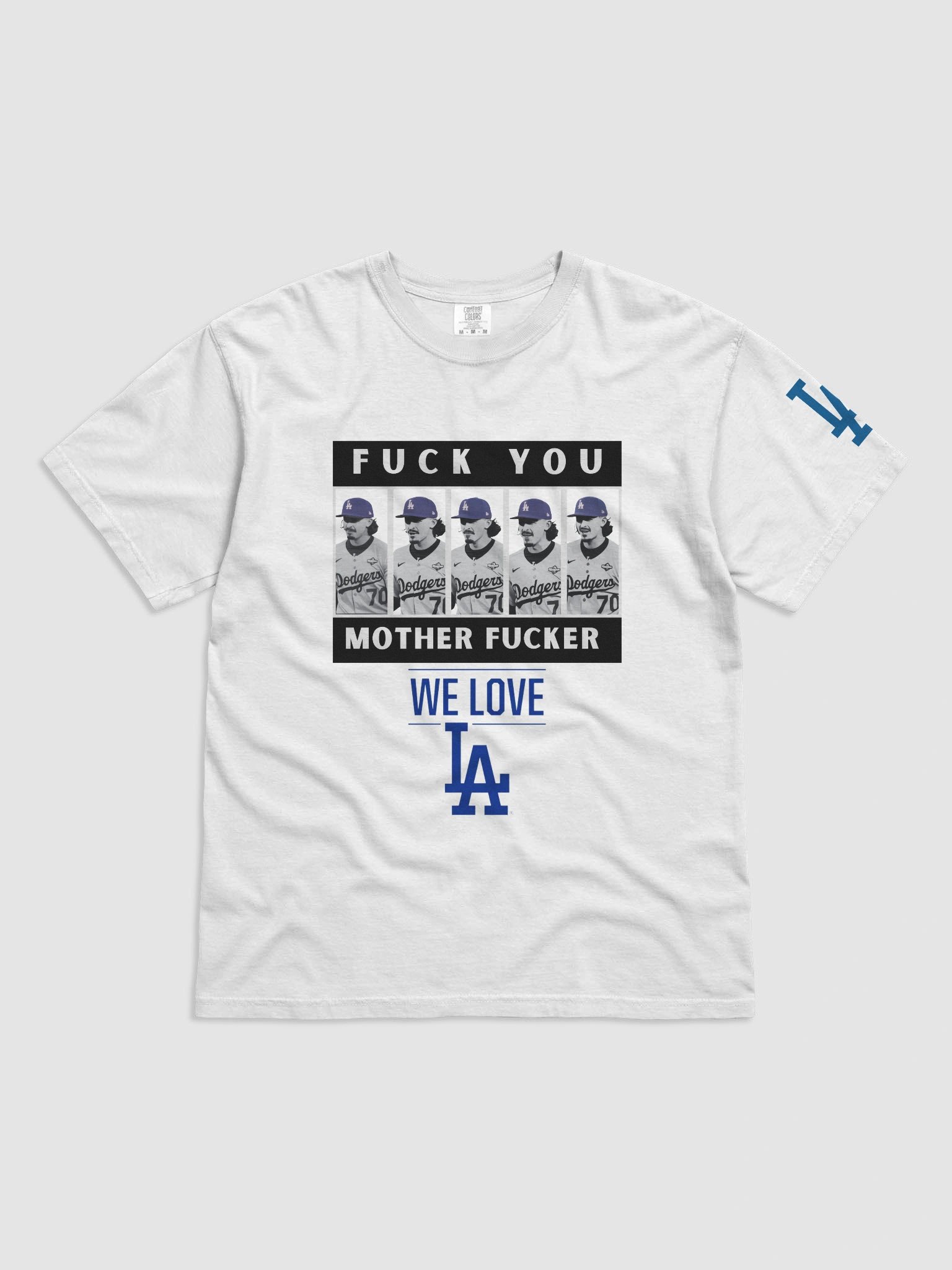 Dodgers Justin Wroblesk 5 Image Lips Saying F*** You! Mother F***er! (Light Colors) product image (1)