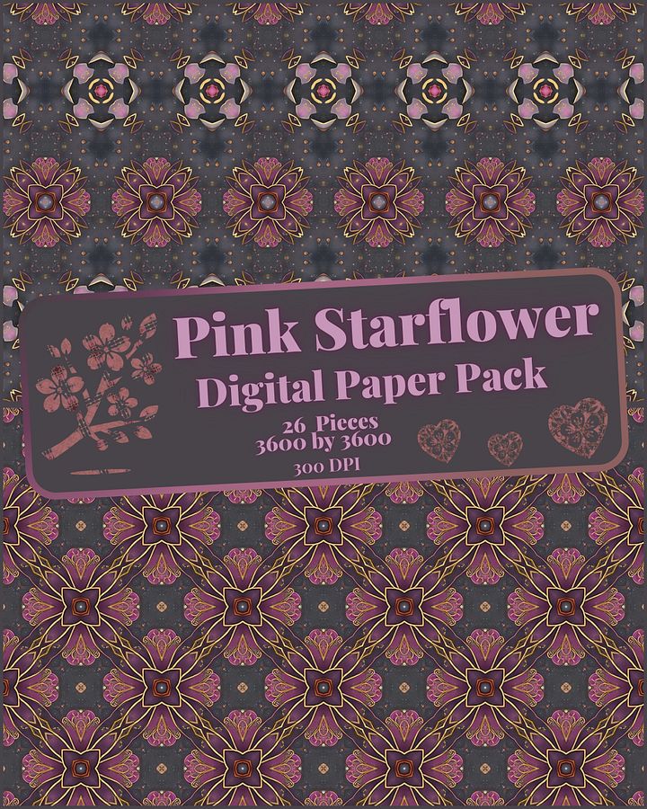 Pink Starflower Digital Paper Pack product image (1)