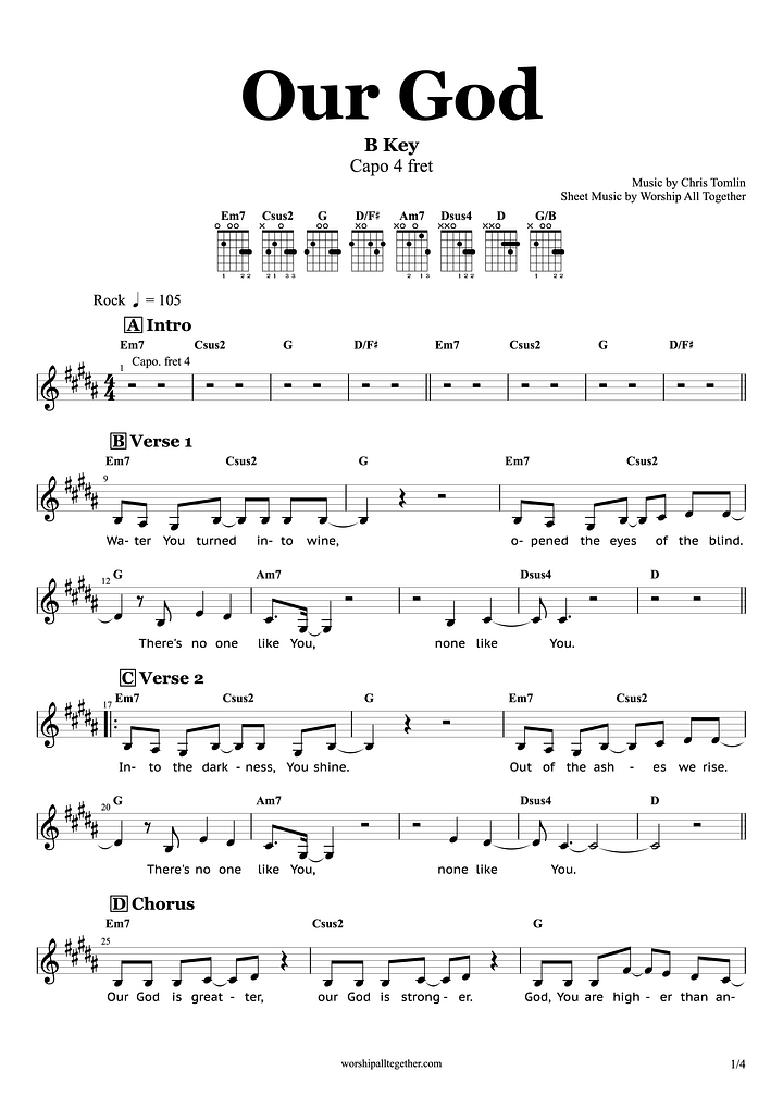 Our God - Chris Tomlin | Sheet Music, Chord, Lyrics product image (1)