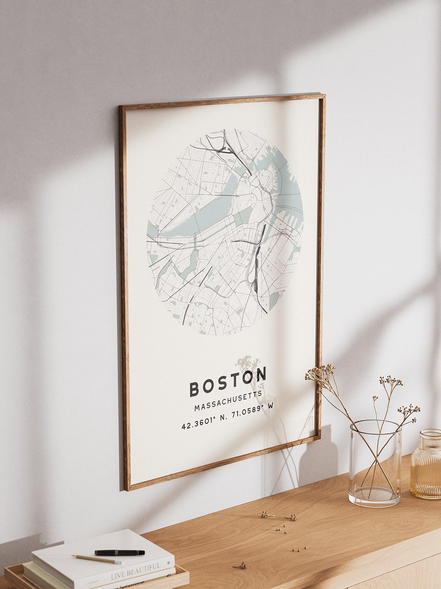Boston Street Map Poster – Beige Minimalist Circular City Art product image (3)