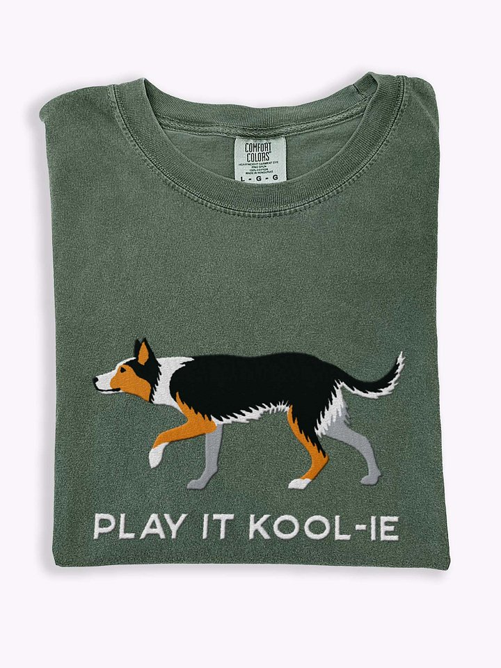 Play It Kool-ie T-Shirt(Embroidered) of an Australian Koolie(Tricolor) product image (1)