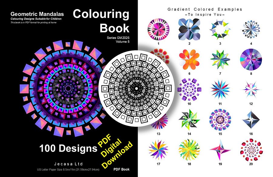 100 Geometric Mandala Coloring Pages | PDF | Digital File | Series GM2025 Vol. 5 product image (1)