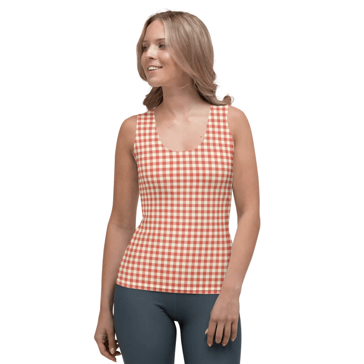 ALL-OVER PRINT RED AND WHITE CHECKERED VINTAGE PATTERN WOMEN'S TANK TOP product image (1)