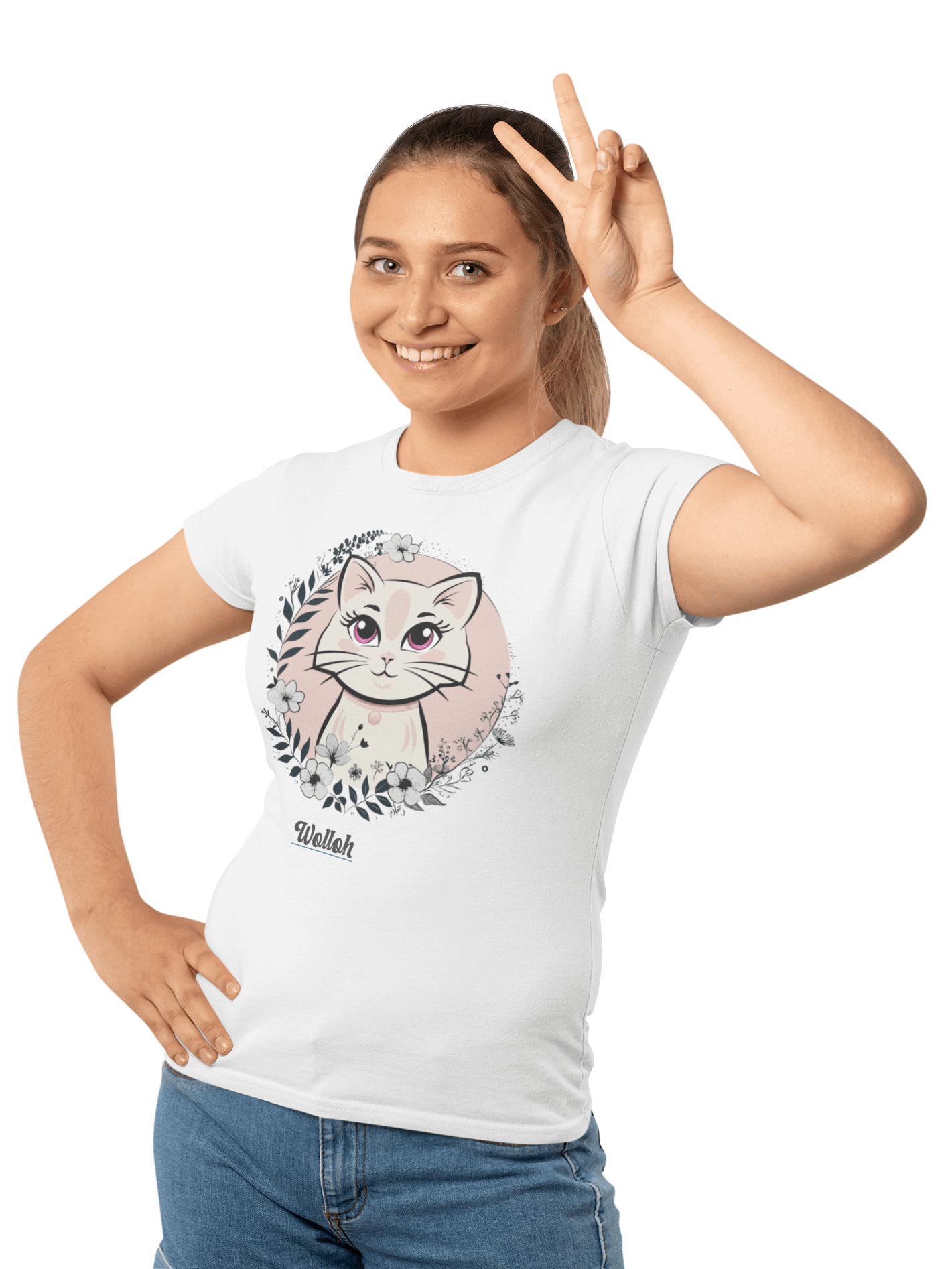 Elegant Floral Cat Graphic Women's Relaxed Fit T-Shirt product image (3)
