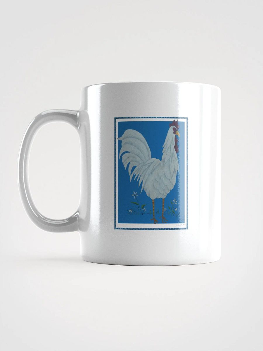 White Glossy Mug with Chicken and blue background product image (6)