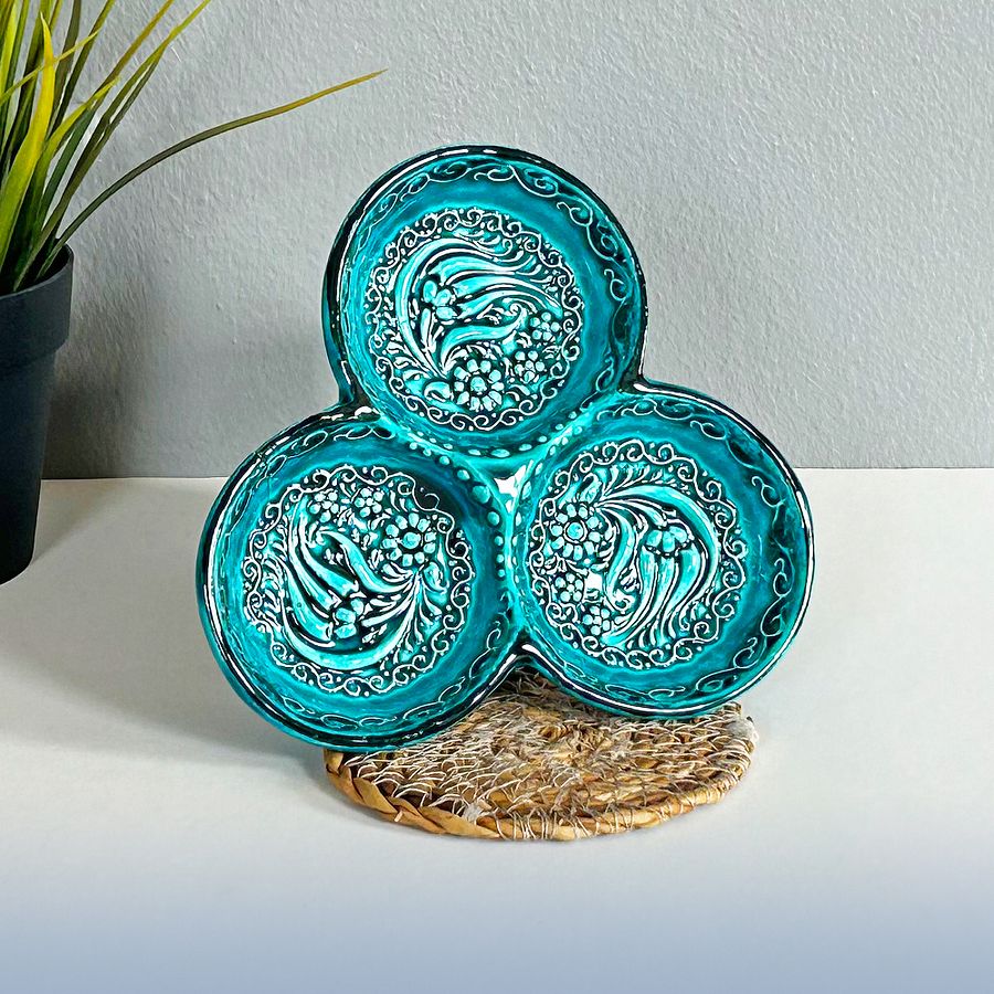 Ceramic snack dish, turquoise/green/emerald — handmade pottery product image (3)