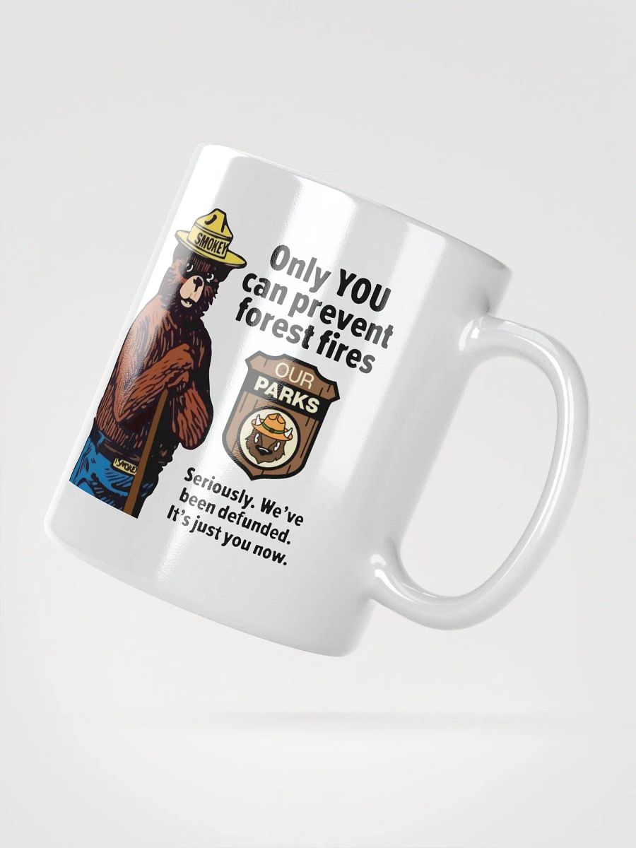 We've been DEFUNDED Smokey Our Parks Bear Coffee Tea Mug 3 SIZES! Ceramic Glossy White Cafe Cup product image (2)