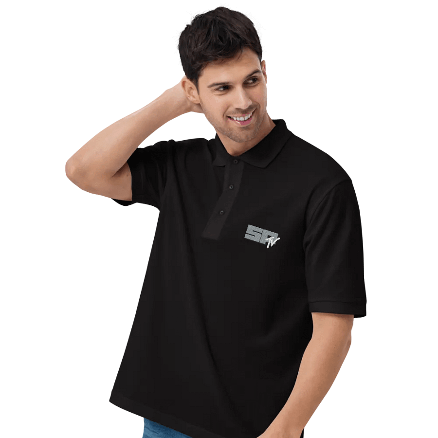 SP TV Logo (grey and black) embroidered on soft cotton polo. product image (4)