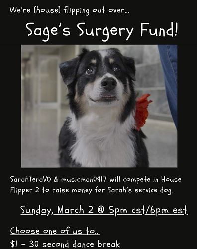 Hey y'all!!! Tonight, @sarahteravo and I will doing a co-stream to raise some money for Sarah's service dog, Sage. They need ...