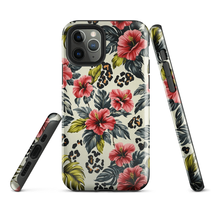 Floral Tropical Hibiscus Leopard Spots - Tough Phone Case product image (1)