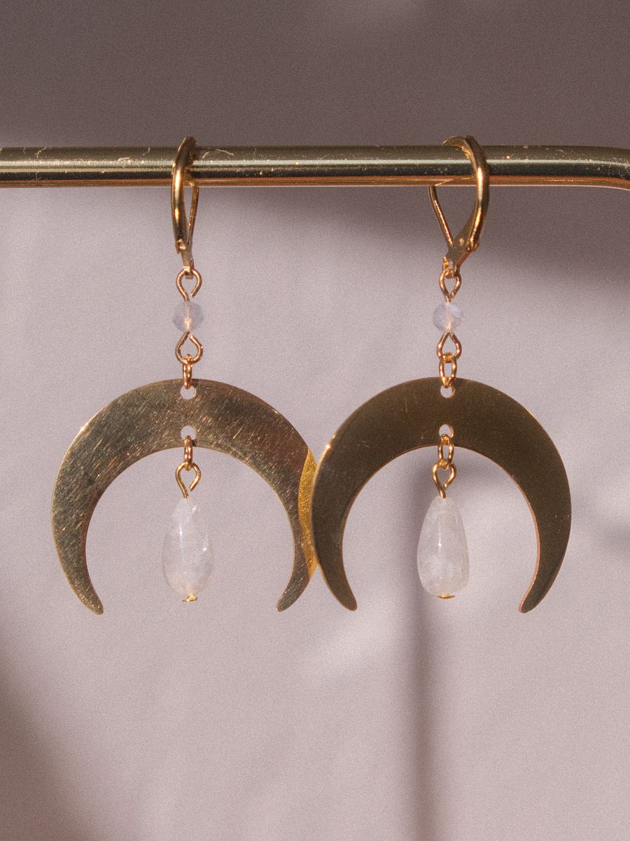 Lunar voice - Moonstone & blue lace agate earrings product image (3)
