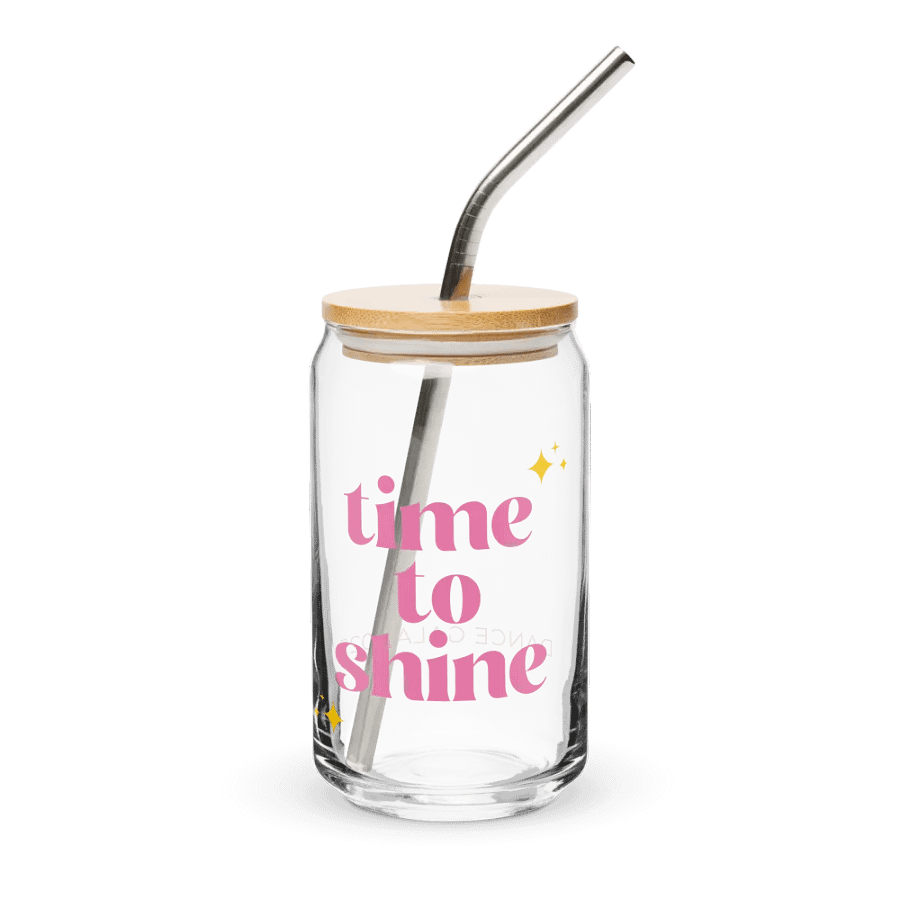 Recital 2025 Can Shaped Glass with Lid | Time to Shine | Pink Text product image (1)