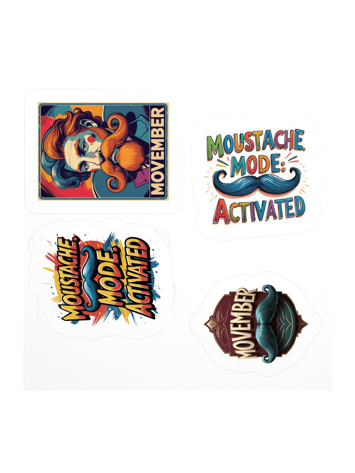 Movember Sticker Pack - Fun Moustache Kiss Cut Decals for Men's Health Awareness, DBW Creative Clothing product image (2)