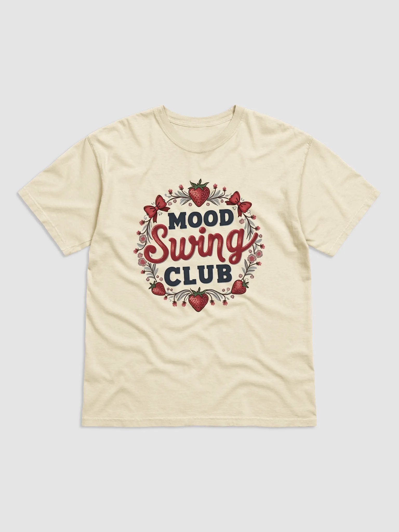 Coquette Aesthetic Mood Swing Club T-Shirt – Red Bows & Strawberries Tee, Soft Girl Style, Vintage Y2K Inspired Graphic Shirt product image (3)