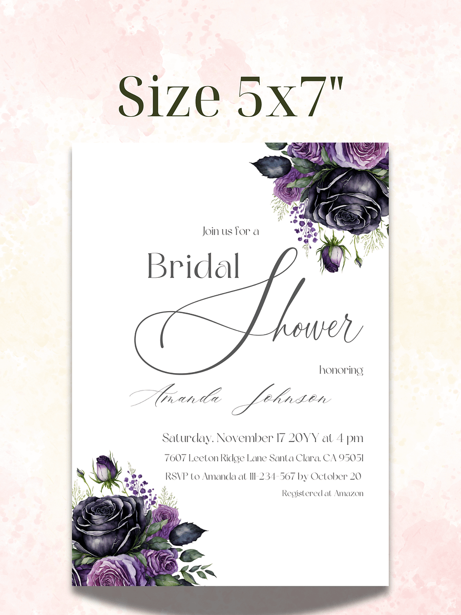 Rustic Bridal Shower Invitation, Black Rose Floral Wedding Shower Invite Canva Template, Printable Garden Party Theme Idea, Digital Download product image (2)