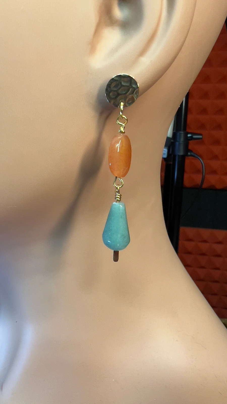 Earrings - Carnelian and Aventurine Teardrops - Hand-made by JB product image (2)