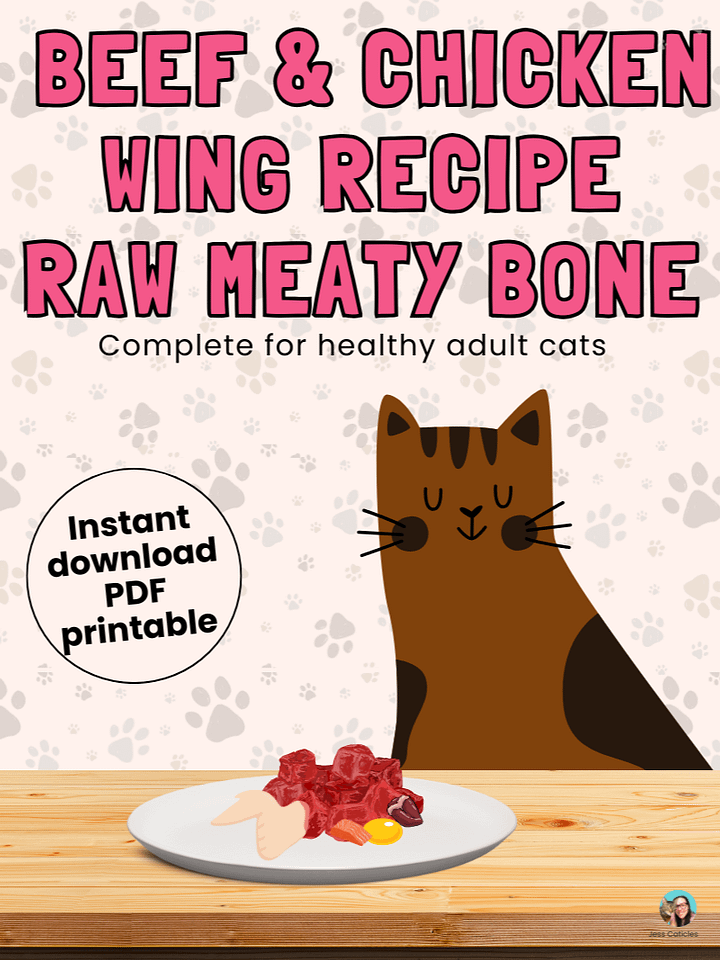 Beef & chicken wing raw meaty bone cat food recipe ~ 1 recipe for adult cats product image (1)